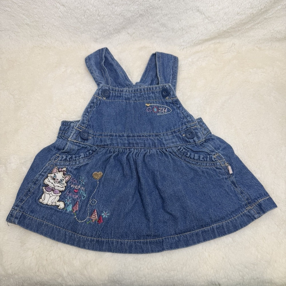 Vintage Y2K Disney Overall Dress 0-3M Aristocats Marie Blue Denim Jean Jumper